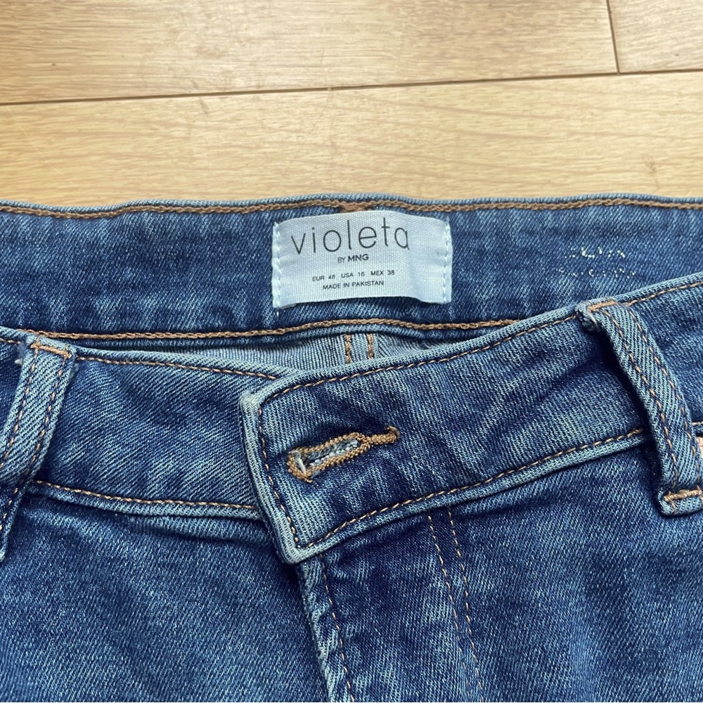 Chic Plus Size Ankle Cropped Wide Leg Blue Jeans - Violeta by Mango, Size 16